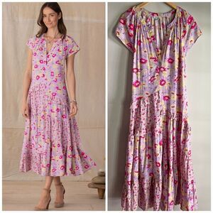 Sundance NWOT Floral Tiered Midi Dress Boho Cottagecore Size M pretty petals